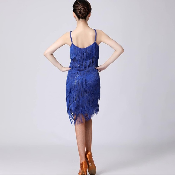 Women Salsa Latin Dance Dress Sequin Tassel Fringe Flapper Dress 1920s - Picture 4 of 8